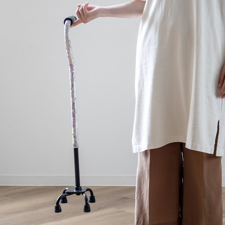 杖4点杖白花柄軽量多点杖ステッキ介護プレゼント自立式