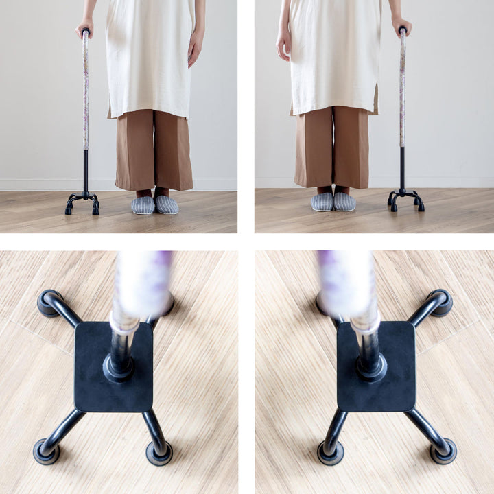 杖4点杖白花柄軽量多点杖ステッキ介護プレゼント自立式