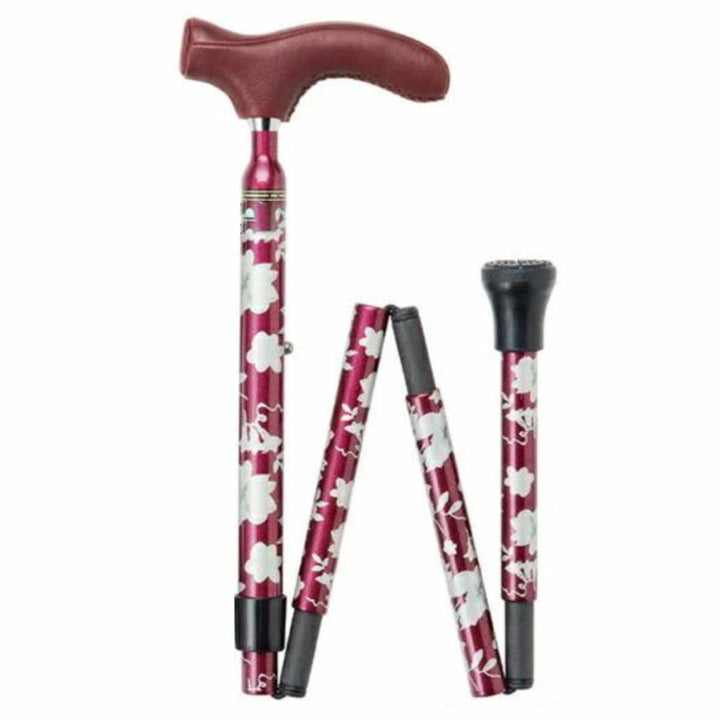 杖折りたたみ牛革グリップカーボンステッキブラック