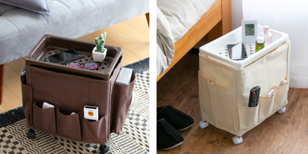 サイドテーブル高さ38.5cm収納付きバスケット付きキャスター付きサイドワゴン