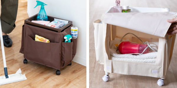 サイドテーブル高さ38.5cm収納付きバスケット付きキャスター付きサイドワゴン