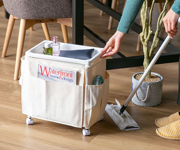 サイドテーブル高さ38.5cm収納付きバスケット付きキャスター付きサイドワゴン