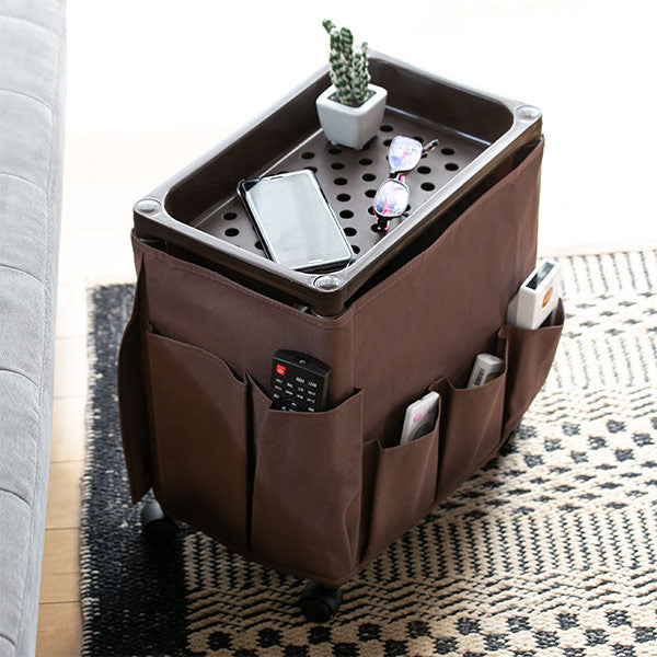 サイドテーブル高さ38.5cm収納付きバスケット付きキャスター付きサイドワゴン