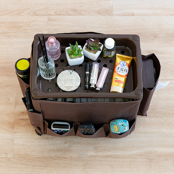 サイドテーブル高さ38.5cm収納付きバスケット付きキャスター付きサイドワゴン