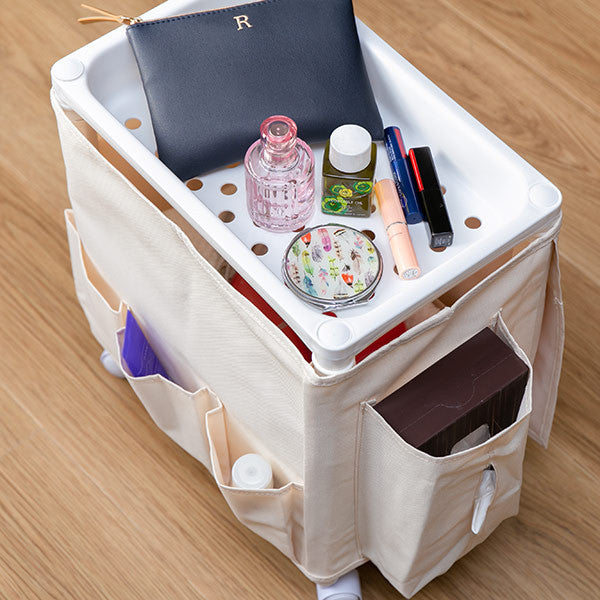 サイドテーブル高さ38.5cm収納付きバスケット付きキャスター付きサイドワゴン