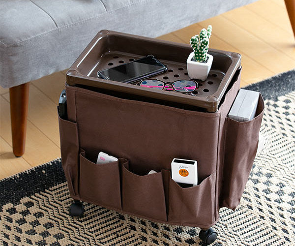 サイドテーブル高さ38.5cm収納付きバスケット付きキャスター付きサイドワゴン