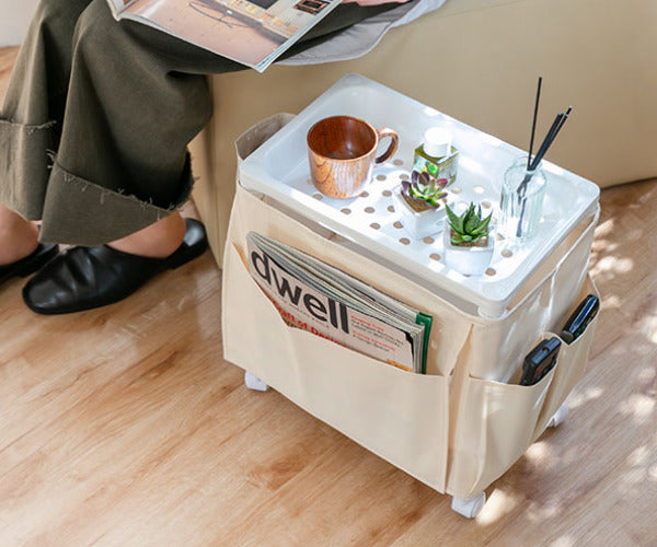 サイドテーブル高さ38.5cm収納付きバスケット付きキャスター付きサイドワゴン