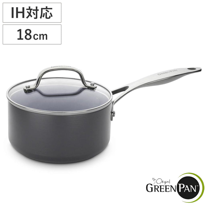 GREENPAN片手鍋18cmIH対応ガラス蓋付きヴェニスプロソースパン