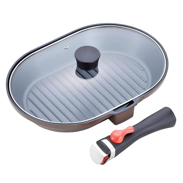 グリルパン22×32cmIH対応マローネシェフ取っ手が取れる着脱ハンドル付きオーバルパン