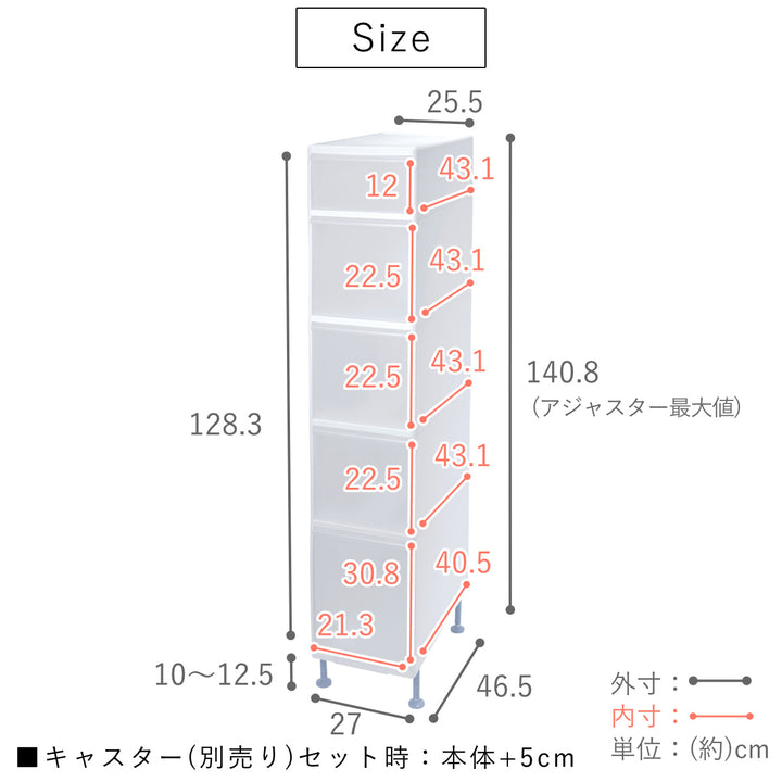 キッチンストッカー幅25.5cm5段アジャスター付スリムストレージMS-1301A