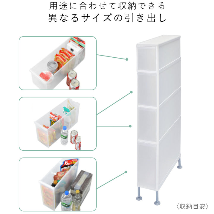 スリムストレージアジャスター付ストッカーFTS-121A幅14cm4段収納ストッカー