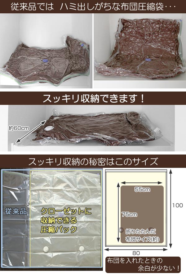 圧縮袋ふとん掛け布団用2枚入り80×100cm圧縮パッククローゼット収納