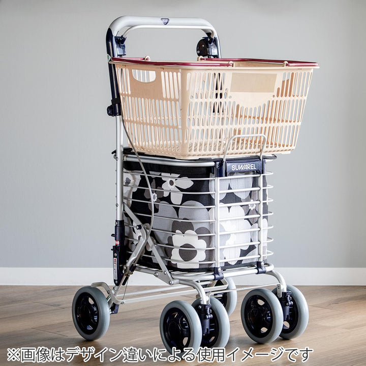 ショッピングカートワイヤーカートバッグ付きアルミ製ブレーキ付き高さ調節可能