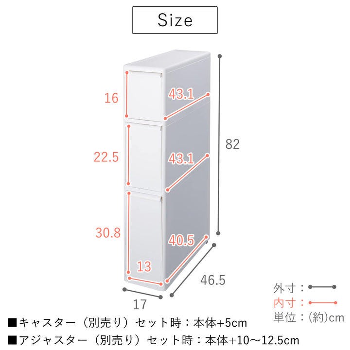 キッチンストッカースリムストレージトールストッカー幅17cm3段TS-111L