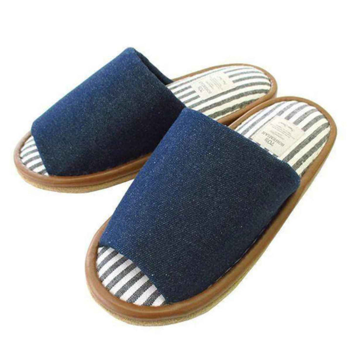 スリッパbohemianデニム外縫いMサイズブルー
