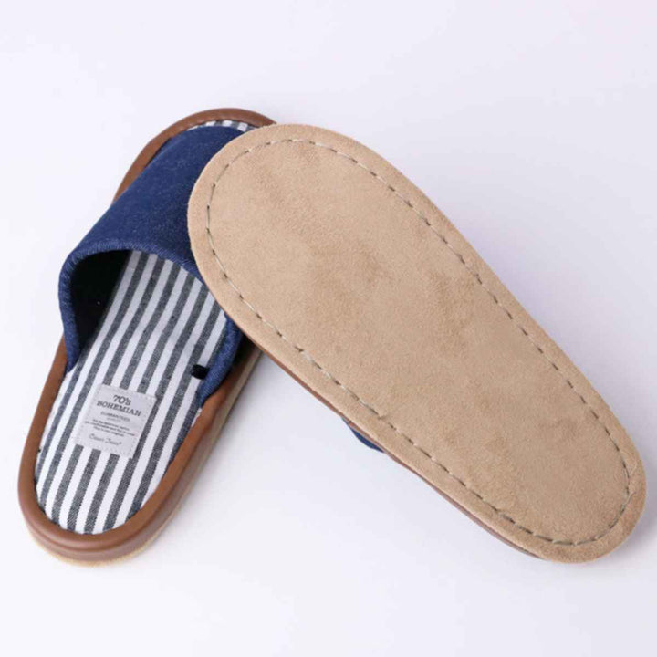 スリッパbohemianデニム外縫いMサイズブルー