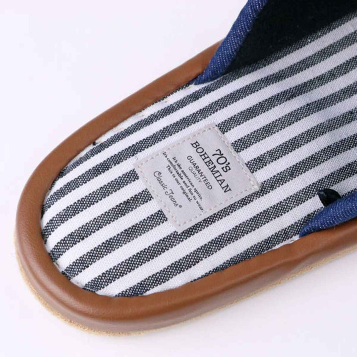 スリッパbohemianデニム外縫いMサイズブルー
