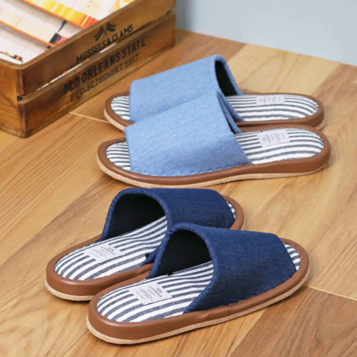 スリッパbohemianデニム外縫いMサイズブルー