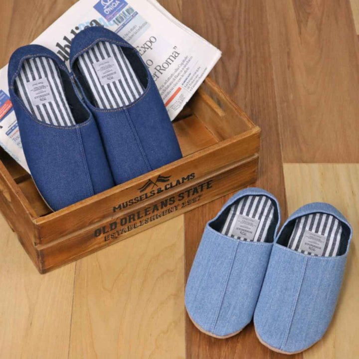 スリッパbohemianデニムバブーシュLサイズブルー