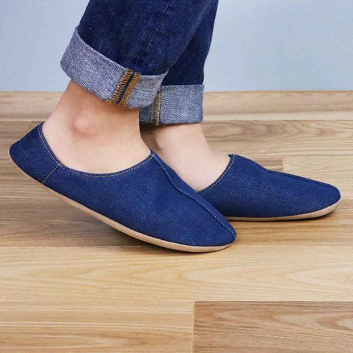 スリッパbohemianデニムバブーシュLサイズブルー
