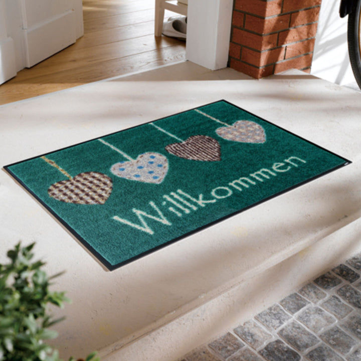 玄関マットwash+dryウォッシュアンドドライCottageHeartsジェードグリーン50×75cm