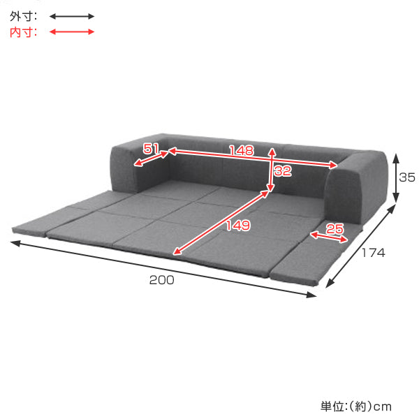 ローソファカバーリングフロアマット付ジュイール幅200cmグレー