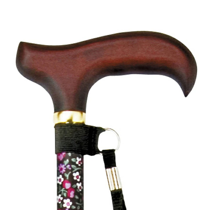 杖伸縮軽量女性おしゃれステッキ花柄アルミ製黒