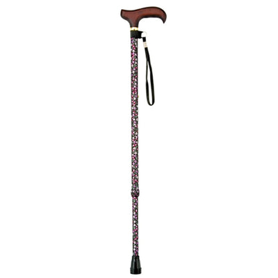 杖 伸縮 軽量 女性 おしゃれ ステッキ 花柄 アルミ製 黒