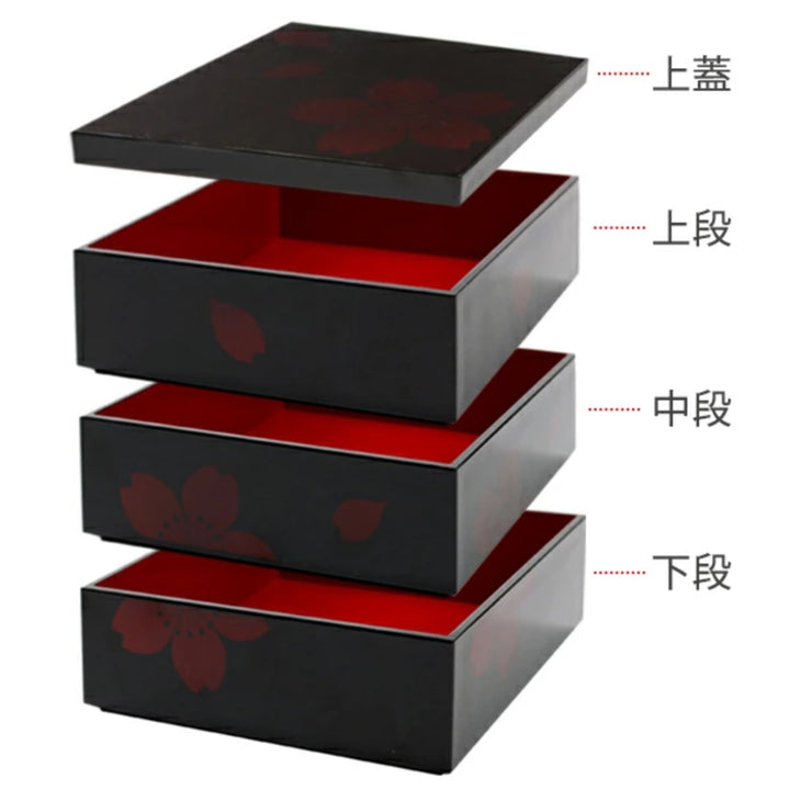 お重6.5寸三段重透き絵さくらクリーンコート加工