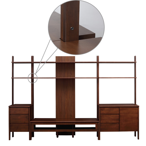 オープンラック付シェルフ3段天然木ヴィンテージ調ブリッジ幅85cm