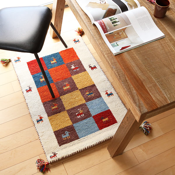 インテリアマット60×90cm手織りギャッベ屋内玄関マットD3