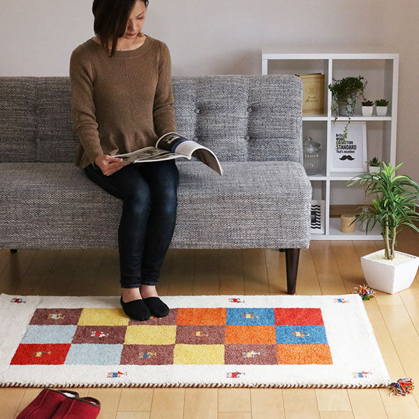 ラグインテリアマット80×140cm手織りマットギャッベD3