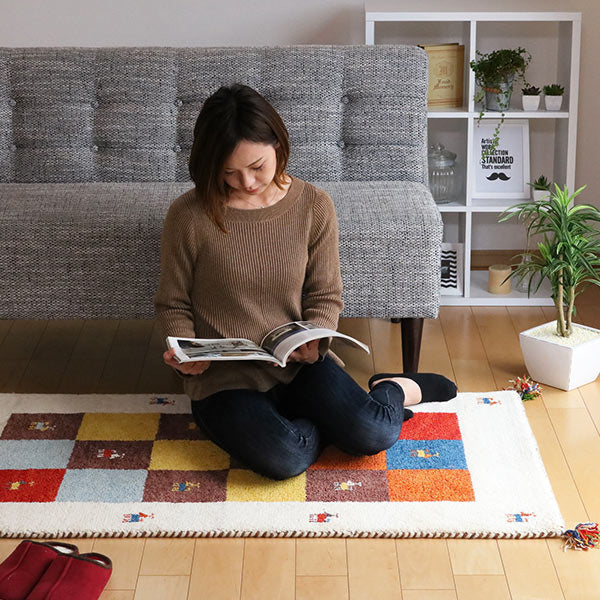 ラグ1畳半140×200cm手織りマットインテリアマットギャッベD3