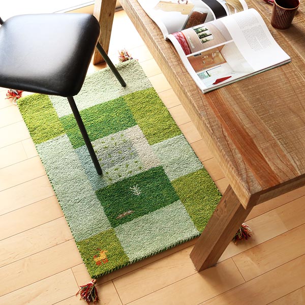 室内玄関マット45×75cm手織りギャッベインテリアマットD11