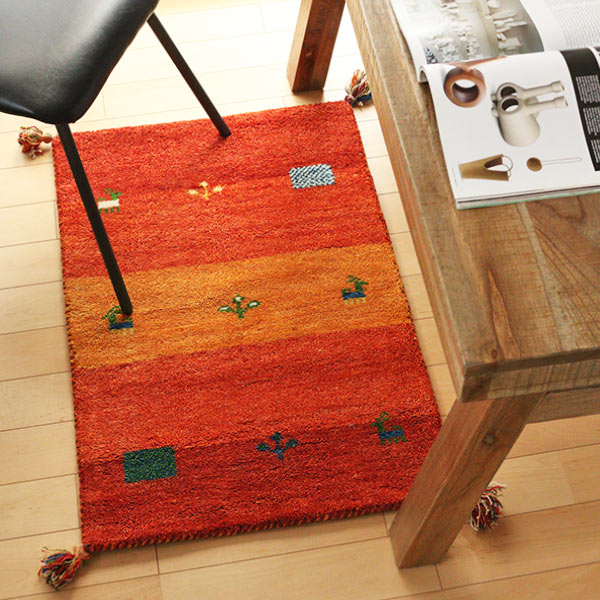 ラグラグマット70×120cm手織りマットギャッベ玄関マットD16