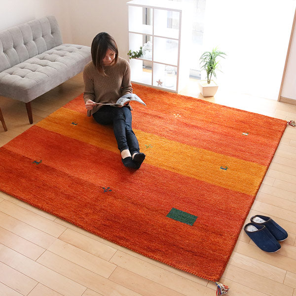 ラグ2畳200×200cm手織りマットラグマットギャッベD16