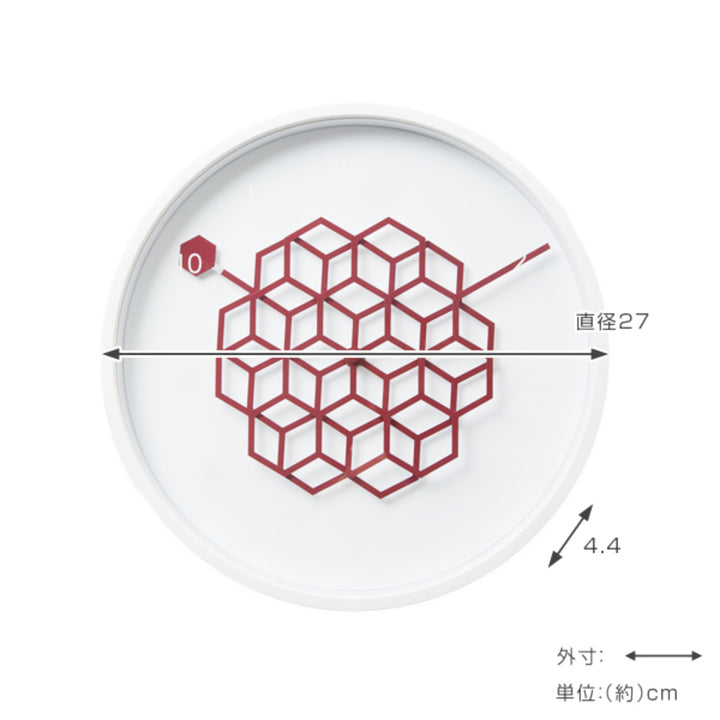 掛け時計27cmタングルクロック丸型幾何学模様壁掛けハニーレッド