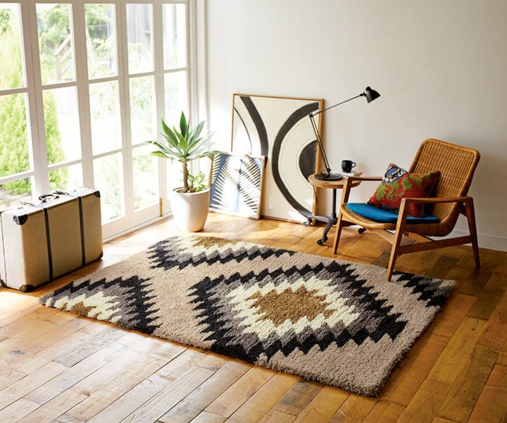 ラグ約1.5畳140×200cm防ダニ床暖ホットカーペット対応オルテガ柄