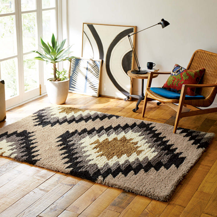 ラグ約1.5畳140×200cm防ダニ床暖ホットカーペット対応オルテガ柄