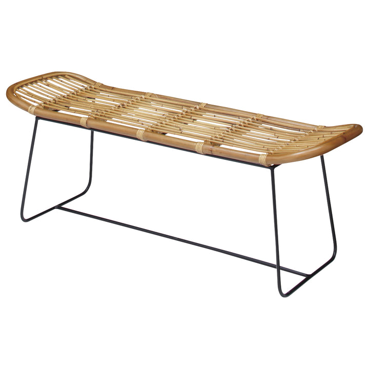 ラタンベンチ2人掛け長椅子アイアンフレーム籐家具幅121cm