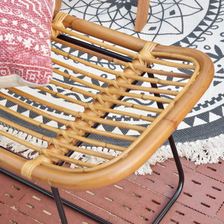 ラタンベンチ2人掛け長椅子アイアンフレーム籐家具幅121cm