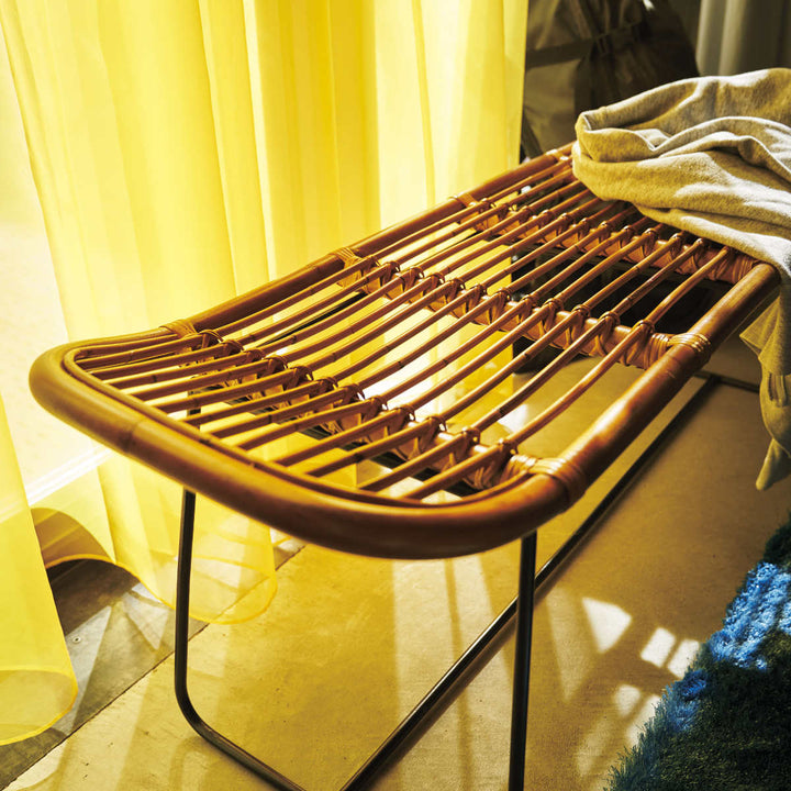 ラタンベンチ2人掛け長椅子アイアンフレーム籐家具幅121cm