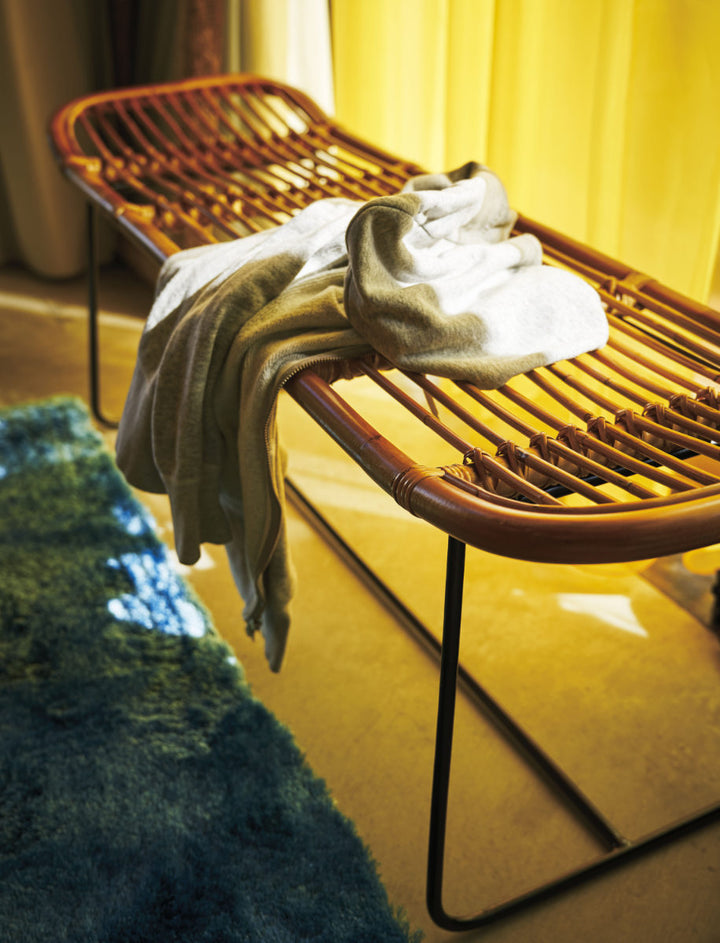 ラタンベンチ2人掛け長椅子アイアンフレーム籐家具幅121cm