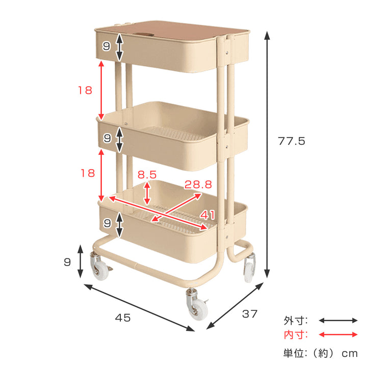 サイドワゴン幅45cm3段メッシュ底天板付ROSSINI