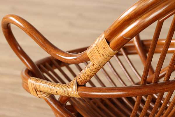 籐回転座椅子チェアクッション付ラタン製籐家具座面高35cmネイビー花柄