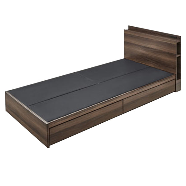 ベッドシングルベッド収納宮付引出しコンセント付ブラウン