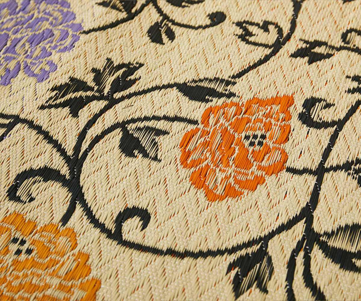 ラグい草ラグ約2畳191×191cm日本製薄手ござナチュラル／ブラックイデア