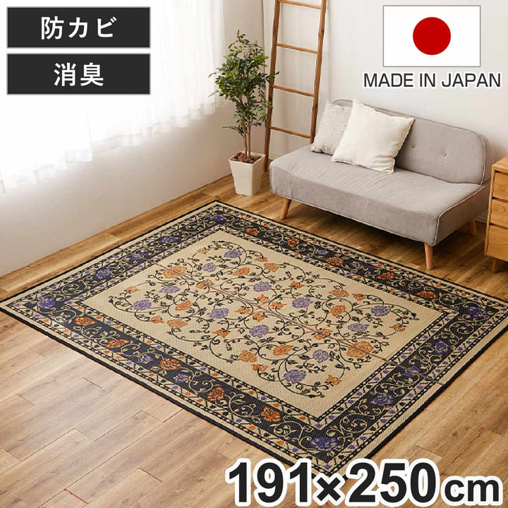 ラグい草ラグ約3畳191×250cm日本製薄手ござナチュラル／ブラックイデア