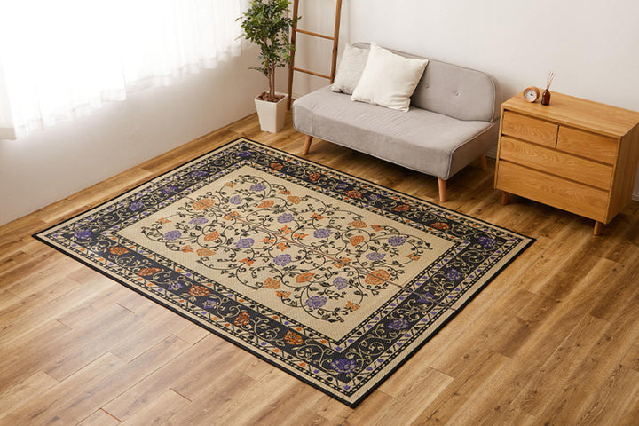 ラグい草ラグ約3畳191×250cm日本製薄手ござナチュラル／ブラックイデア