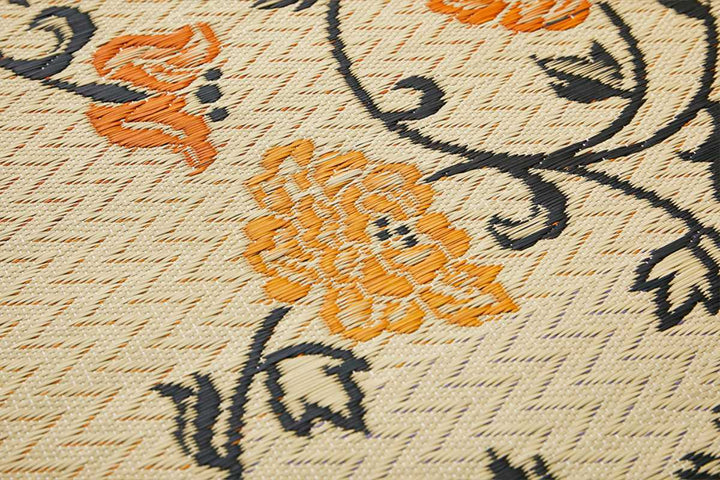 ラグい草ラグ約2畳191×191cm日本製滑り止め薄手ござナチュラル／ブラックイデア